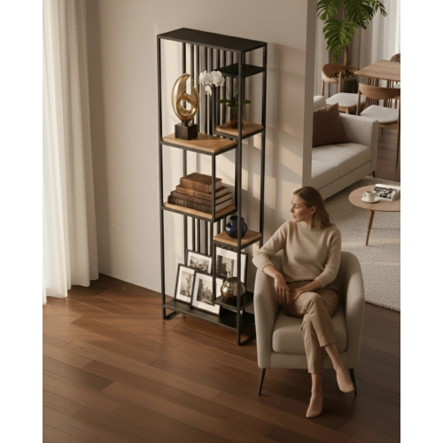 REGAŁ NA KSIĄŻKI METALOWE DREWNO LITE DĄB JESION OLCHA RNK-136